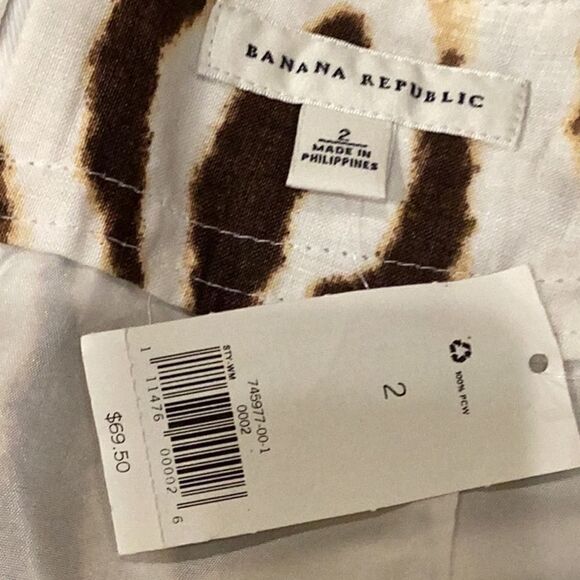 NWT White brown zebra 100% linen BANANA REPUBLIC A-line skirt 2 - Picture 11 of 12